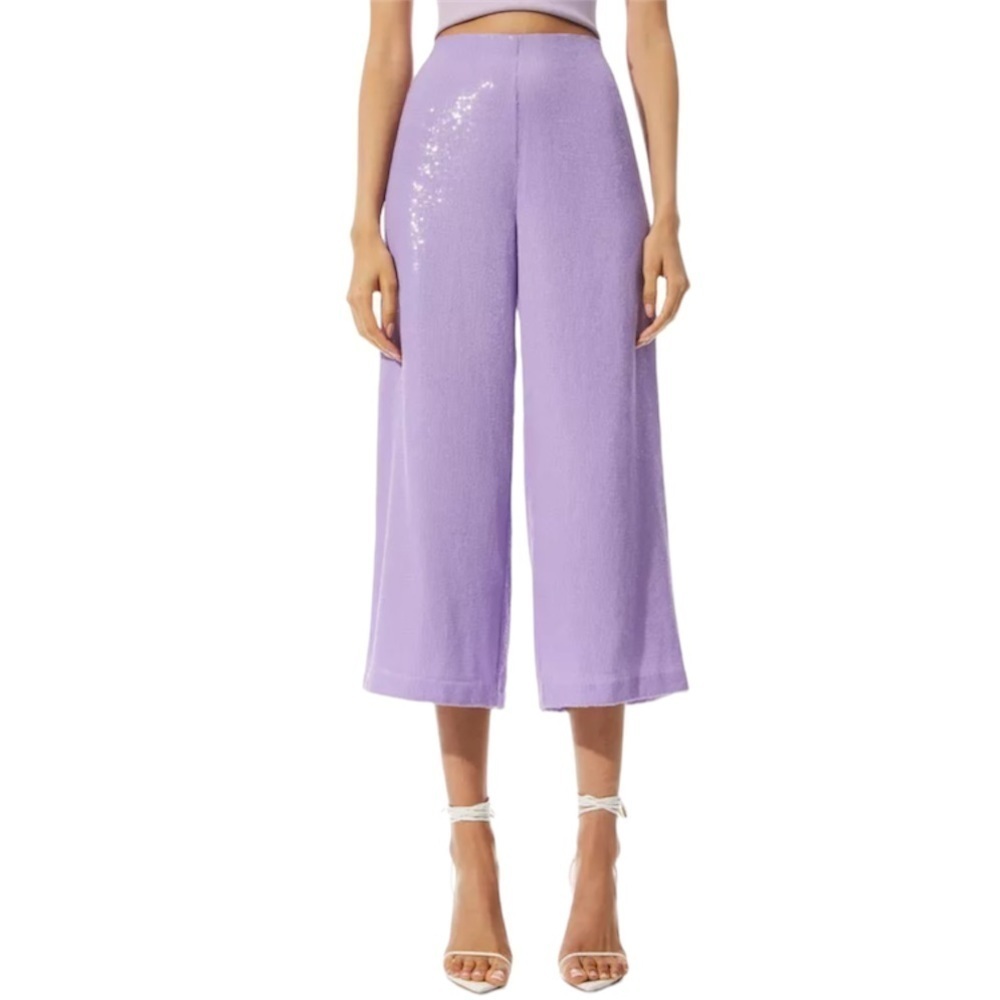 Alice and Olivia- Light Purple Full Sequin Wide Leg Cropped Pants